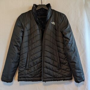 North Face Women's Rosebud Moss Black Reversible Jacket Small Eco Insulated Warm